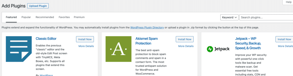 add a WordPress plugin using search bar screenshot